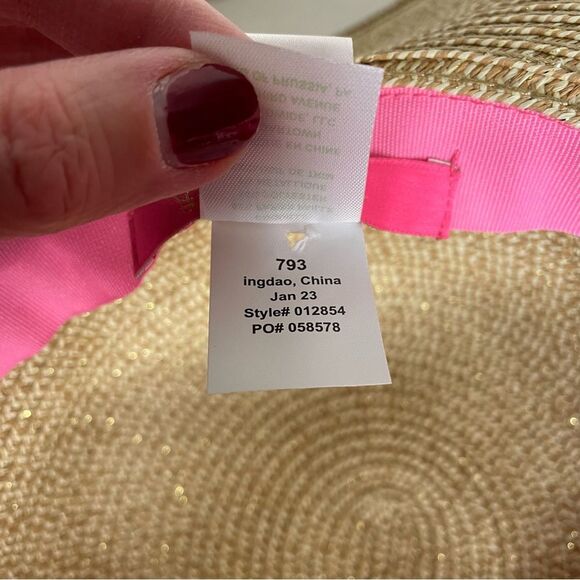 Lilly Pulitzer Sun Hat Wide Brim Floral Coquette Preppy Metallic Tan Pink Green - Picture 8 of 12